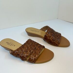 Sesto Meucci Brown Woven Leather Sandals